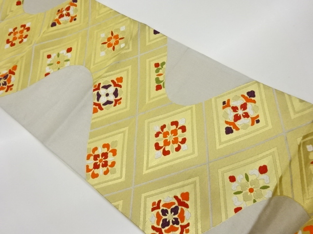 JAPANESE KIMONO / VINTAGE FUKURO OBI / WOVEN FLOWER CREST
